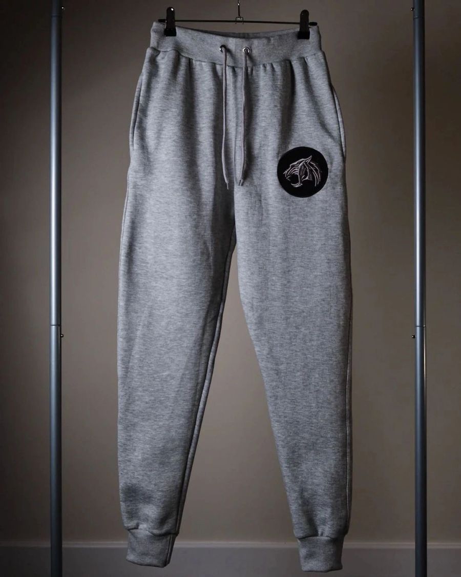 Grey BPT joggers with the embroidered tiger patch.